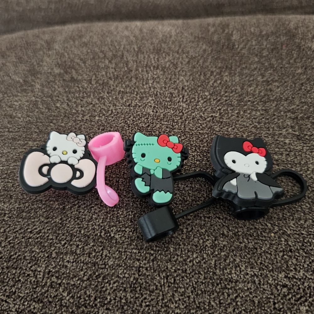 Hello kitty zombie straw topper,vampire and hello kitty with bow